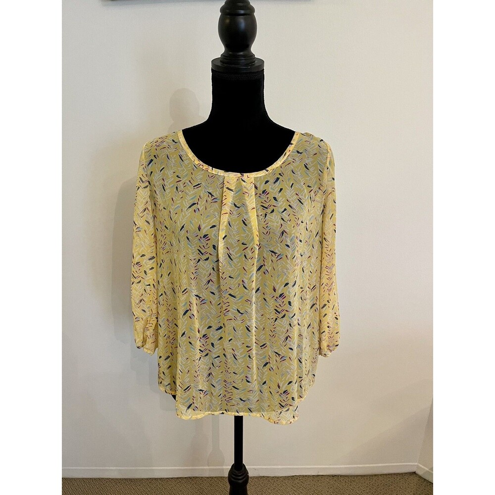 Nordstrom Papermoon Yellow Printed Button Back 3/4 Sleeve Blouse Size Medium NEW